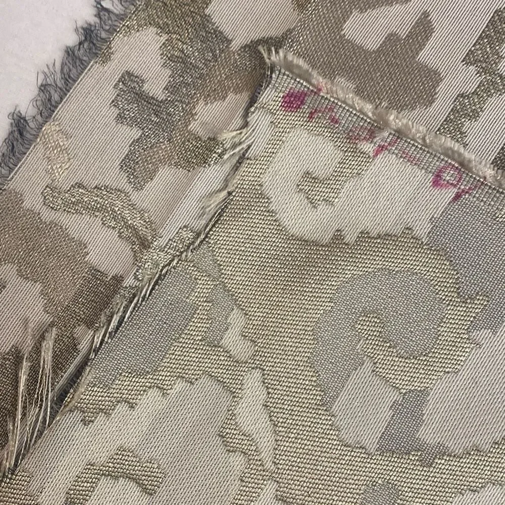Fabric Remnant 120”x57” Geometric Tan Silver and Metallic Bronze READ